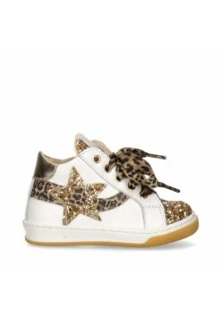 Lacci Leopardati E Glitter - Scarpe Primi Passi - Bianco